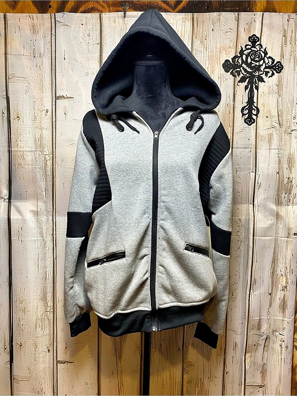 Encrypted Supply Company Gray & Black Zip Hoodie Size Small NWT